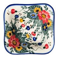 A picture of a Polish Pottery WR Small Square Bowl (Buds & Blossoms) | WR12G-MC3 as shown at PolishPotteryOutlet.com/products/small-square-bowl-buds-blossoms-wr12g-mc3