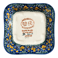 A picture of a Polish Pottery Small Square Bowl (Chamomile) | WR12G-RC4 as shown at PolishPotteryOutlet.com/products/small-square-bowl-chamomile-wr12g-rc4