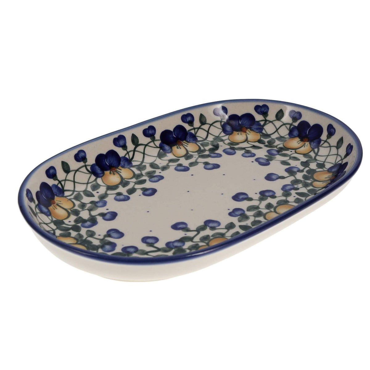 Plate, Roaster, Oval, 7" x 11", WR (WR13B) in "Pansy Wreath" by W.R. Ceramika | WR13B-EZ2