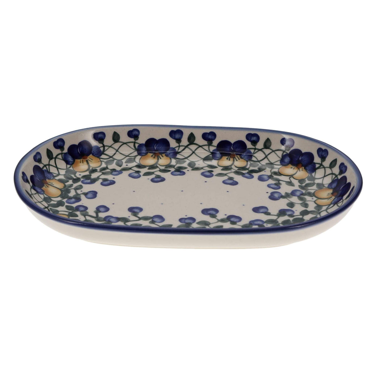 Plate, Roaster, Oval, 7" x 11", WR (WR13B) in "Pansy Wreath" by W.R. Ceramika | WR13B-EZ2