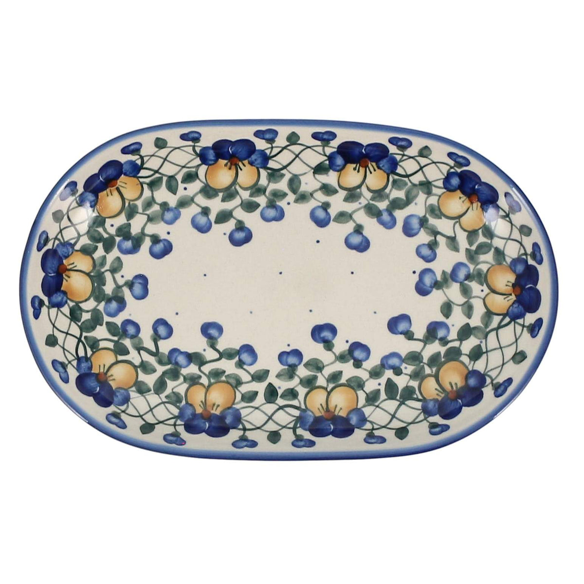 Plate, Roaster, Oval, 7" x 11", WR (WR13B) in "Pansy Wreath" by W.R. Ceramika | WR13B-EZ2