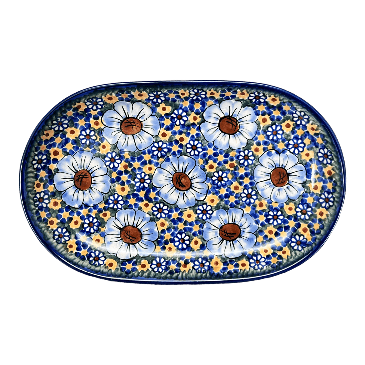 Plate, Roaster, Oval, 7" x 11", WR (WR13B) in "Chamomile" by W.R. Ceramika | WR13B-RC4
