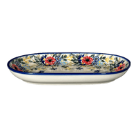 A picture of a Polish Pottery 7" x 11" Oval Roaster (Blooming Wildflowers) | WR13B-WR57 as shown at PolishPotteryOutlet.com/products/7-x-11-oval-roaster-blooming-wildflowers-wr13b-wr57