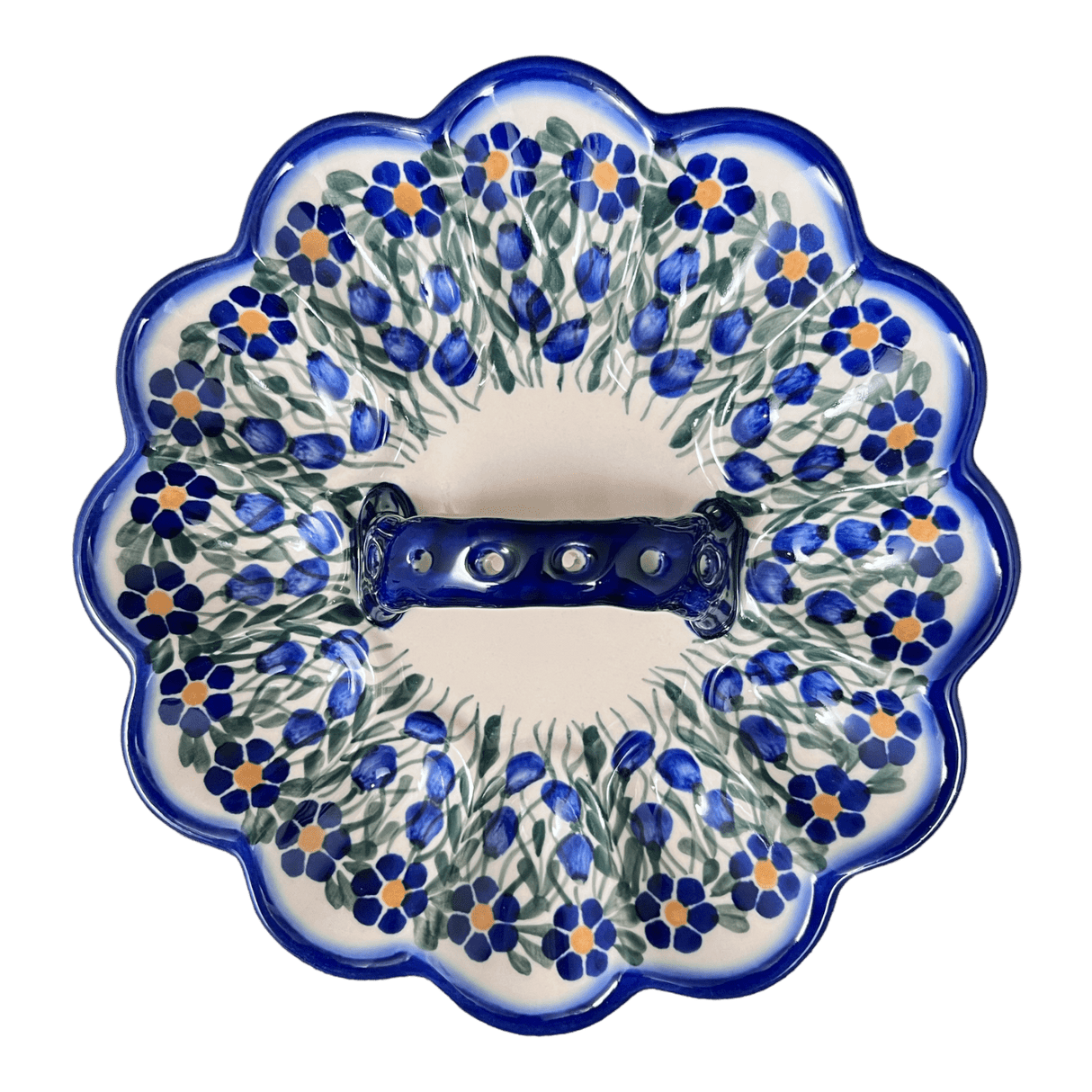 Plate, Round, Egg Plate, With Handle, 9.5", WR (WR19B) in "Modern Blue Cascade" by W.R. Ceramika | WR19B-GP1