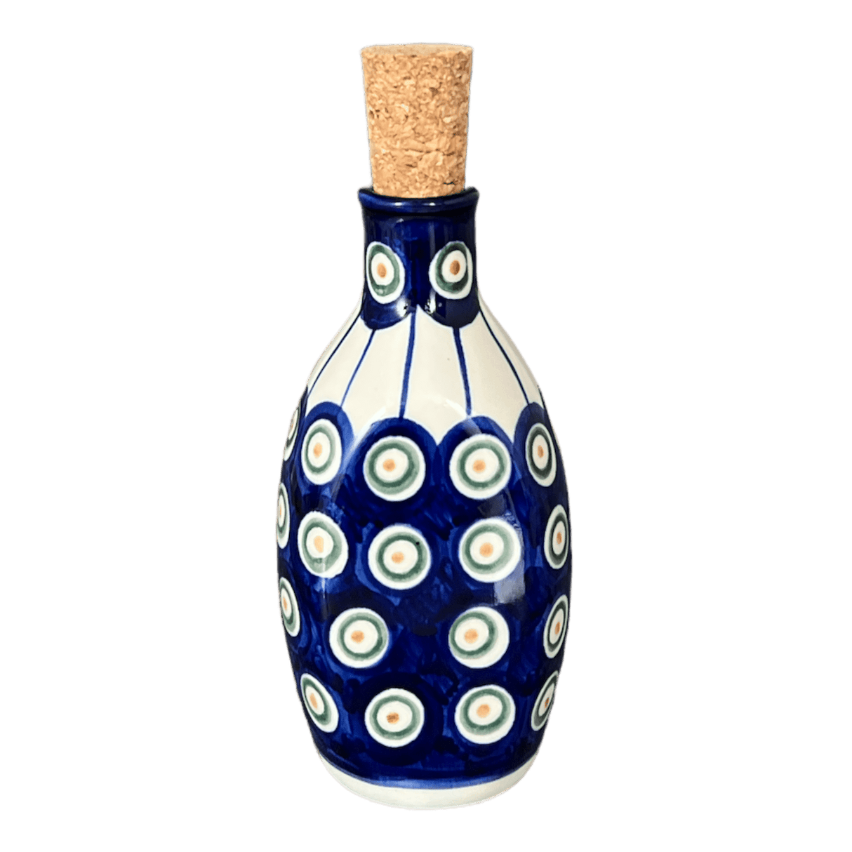 Bottle, with Cork, Small, 6.5 oz, WR (WR2F) in "Peacock in Line" by W.R. Ceramika | WR2F-SM1