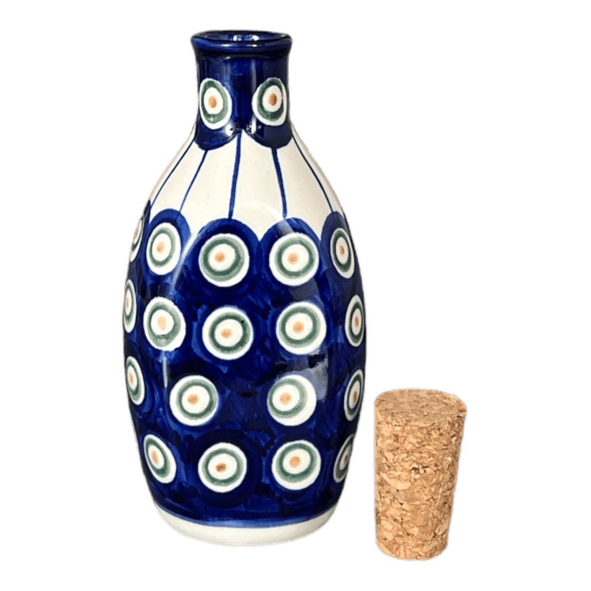 Bottle, with Cork, Small, 6.5 oz, WR (WR2F) in "Peacock in Line" by W.R. Ceramika | WR2F-SM1