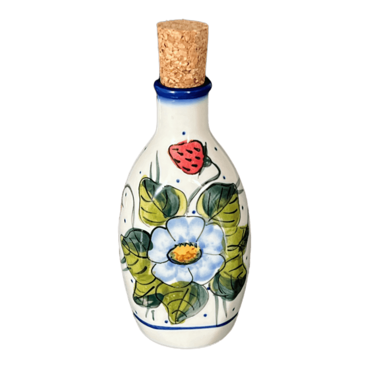 Bottle, with Cork, Small, 6.5 oz, WR (WR2F) in "Strawberries & Blossoms" by W.R. Ceramika | WR2F-WR2