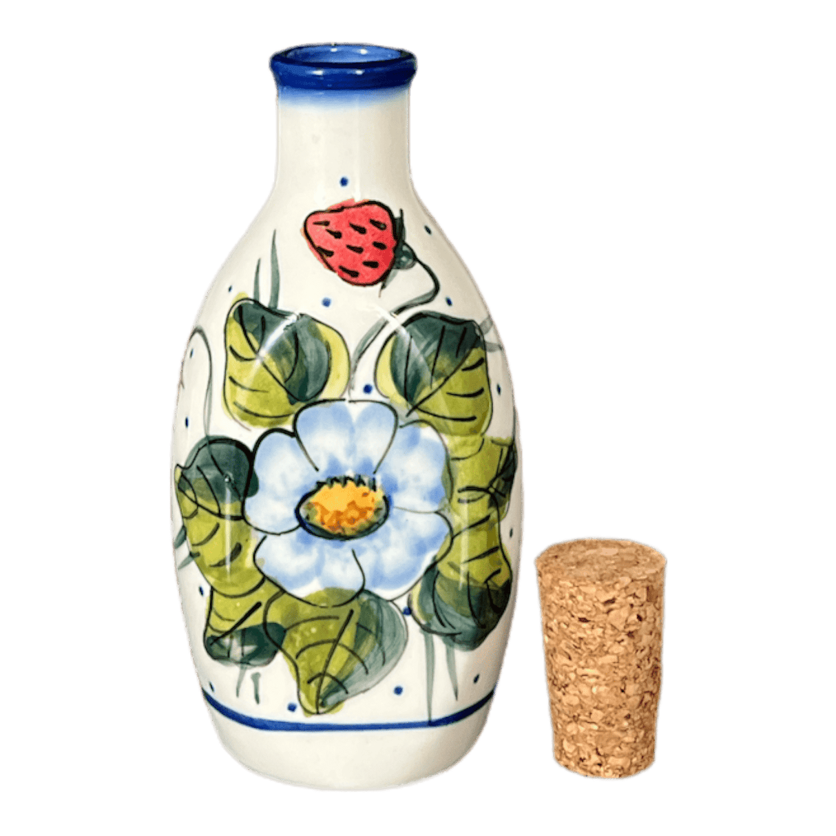 Bottle, with Cork, Small, 6.5 oz, WR (WR2F) in "Strawberries & Blossoms" by W.R. Ceramika | WR2F-WR2