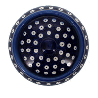 A picture of a Polish Pottery WR Round Covered Container (Dot to Dot) | WR31I-SM2 as shown at PolishPotteryOutlet.com/products/round-covered-container-dot-to-dot