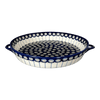 Polish Pottery 11" Round Casserole Dish With Handles (Peacock in Line) | WR52C-SM1 at PolishPotteryOutlet.com