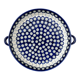 Polish Pottery 11" Round Casserole Dish With Handles (Peacock in Line) | WR52C-SM1 Additional Image at PolishPotteryOutlet.com