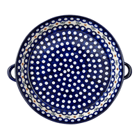 A picture of a Polish Pottery 11" Round Casserole Dish With Handles (Mosquito) | WR52C-SM3 as shown at PolishPotteryOutlet.com/products/11-round-casserole-dish-with-handles-mosquito-wr52c-sm3