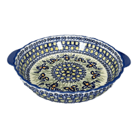 A picture of a Polish Pottery Pie Plate with Handles (Iris) | Z148S-BAM as shown at PolishPotteryOutlet.com/products/pie-plate-with-handles-iris