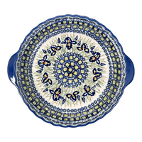 A picture of a Polish Pottery Pie Plate with Handles (Iris) | Z148S-BAM as shown at PolishPotteryOutlet.com/products/pie-plate-with-handles-iris