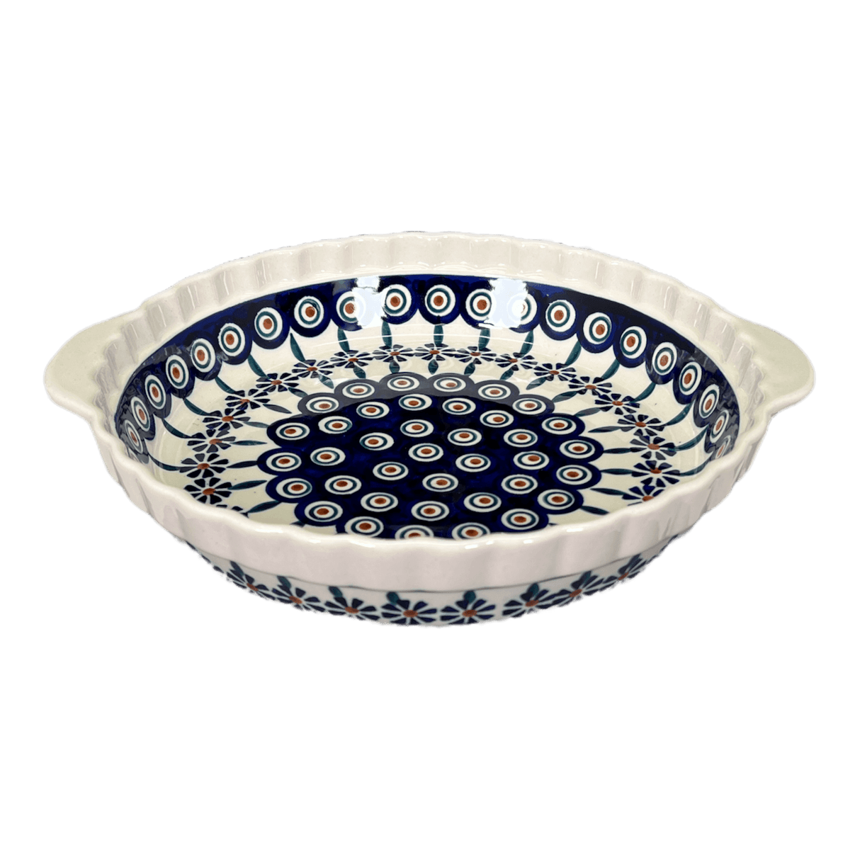 Baker, Round, Pie Plate, Handles, 9.75" in "Floral Peacock" by Manufaktura | Z148T-54KK