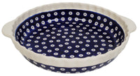 A picture of a Polish Pottery Pie Plate with Handles (Dot to Dot) | Z148T-70A as shown at PolishPotteryOutlet.com/products/pie-plate-with-handles-dot-to-dot