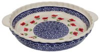 A picture of a Polish Pottery Pie Plate with Handles (Poppy Garden) | Z148T-EJ01 as shown at PolishPotteryOutlet.com/products/pie-plate-with-handles-poppy-garden