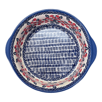A picture of a Polish Pottery 10" Deep Round Baker (Fresh Strawberries) | Z155U-AS70 as shown at PolishPotteryOutlet.com/products/deep-round-baker-fresh-strawberries-z155u-as70