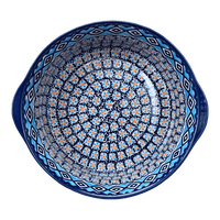 A picture of a Polish Pottery 10" Deep Round Baker (Blue Diamond) | Z155U-DHR as shown at PolishPotteryOutlet.com/products/deep-round-baker-blue-diamond-z155u-dhr