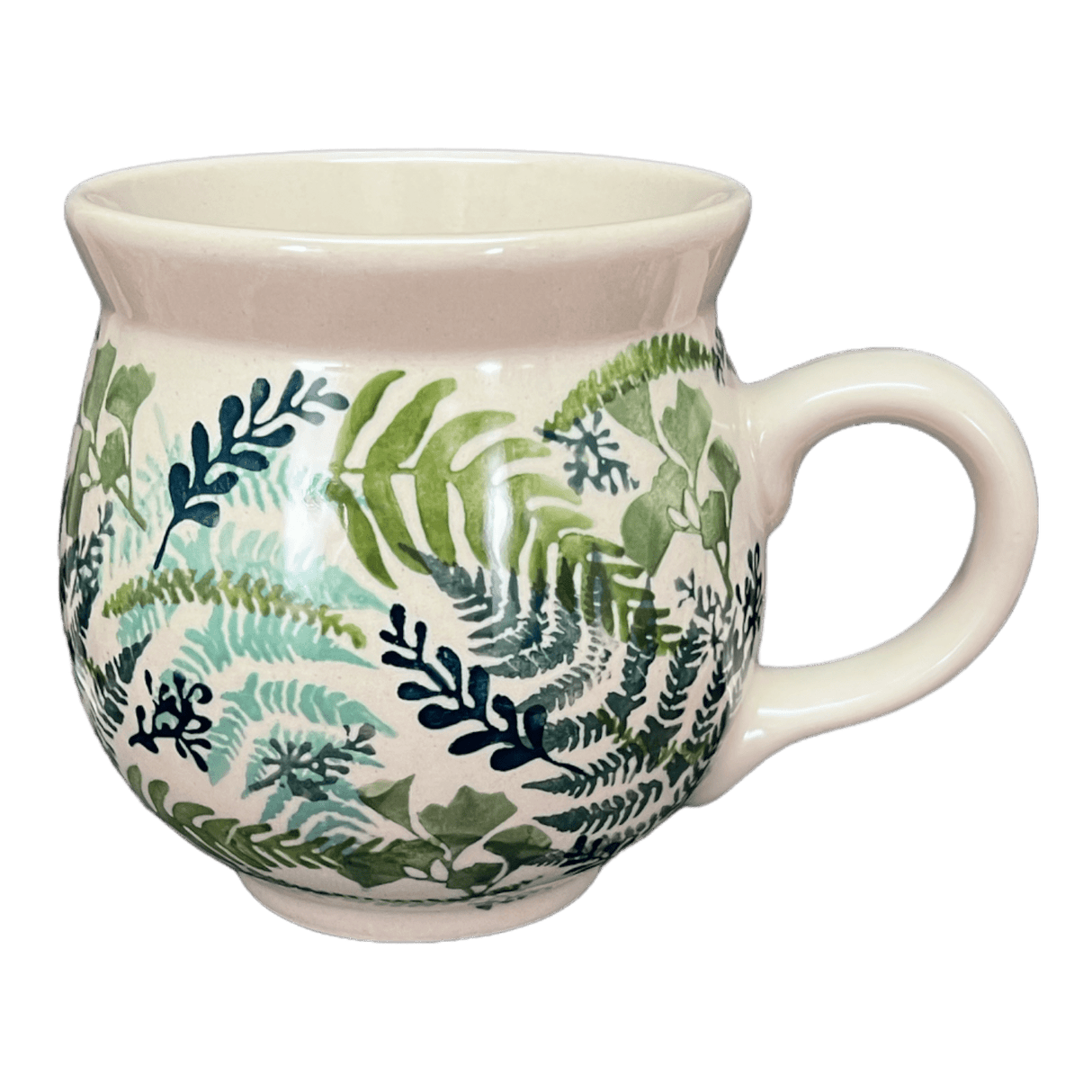 Mug, Belly Mug, 16 oz Large in "Scattered Ferns" by Manufaktura | K068S-GZ39