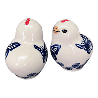 A picture of a Polish Pottery Salt and Pepper Birds (Butterfly Garden) | S087T-MOT1 as shown at PolishPotteryOutlet.com/products/salt-pepper-birds-butterfly-garden-s087t-mot1