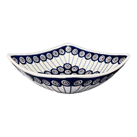 A picture of a Polish Pottery Medium Nut Dish (Peacock in Line) | M113T-54A as shown at PolishPotteryOutlet.com/products/medium-nut-dish-peacock-in-line-m113t-54a