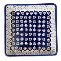 A picture of a Polish Pottery 8" Square Baker (Peacock Dot) | P151U-54K as shown at PolishPotteryOutlet.com/products/8-square-baker-peacock-dot-p151u-54k
