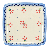 A picture of a Polish Pottery Small Square Plate (Currant Berry) | GT05-PJ as shown at PolishPotteryOutlet.com/products/small-square-plate-currant-berry-gt05-pj