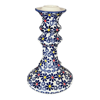 A picture of a Polish Pottery Candlestick (Field of Daisies) | S124S-S001 as shown at PolishPotteryOutlet.com/products/tall-candlestick-field-of-daisies-s124s-s001
