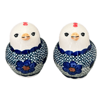 A picture of a Polish Pottery Salt and Pepper Birds (Violet Storm) | S087U-ASZ as shown at PolishPotteryOutlet.com/products/salt-pepper-birds-violet-storm-s087u-asz