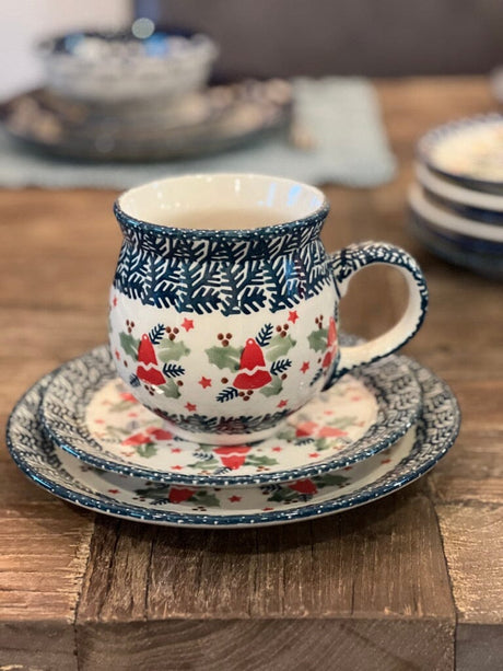 Mug, Belly Mug, 16 oz Large in "Evergreen Bells" by Manufaktura | K068U-PZDG