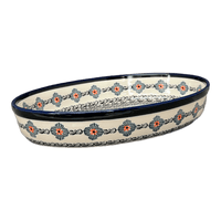 A picture of a Polish Pottery Zaklady 12.25" Oval Baker (Mesa Verde Midnight) | Y350A-A1159A as shown at PolishPotteryOutlet.com/products/12-25-oval-baker-mesa-verde-midnight-y350a-a1159a