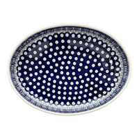 A picture of a Polish Pottery Zaklady 12.25" Oval Baker (Grecian Dot) | Y350A-D923 as shown at PolishPotteryOutlet.com/products/12-25-oval-baker-grecian-dot-y350a-d923