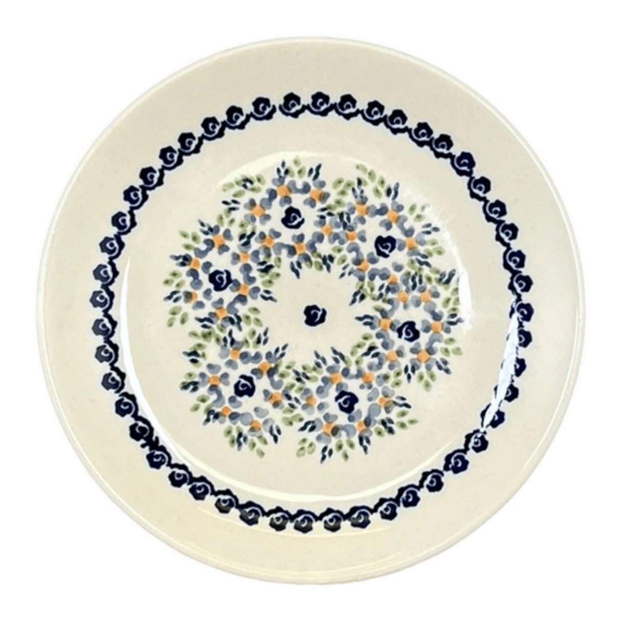 Plate, Round, Dessert, 7.25" in "Blue Rose Wreath" by Manufaktura | T131U-P318