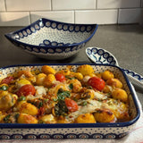 Bowl, Square, Nut, Medium, 7.75" in "Peacock Dot" by Manufaktura | M113U-54K