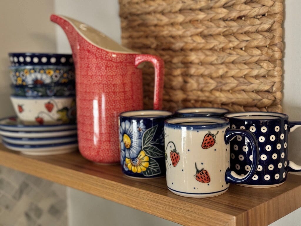 Mug, Straight Mug, 12 oz, WR (WR14E) in "Strawberries & Blossoms" by W.R. Ceramika | WR14E-WR2