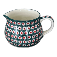 A picture of a Polish Pottery Pitcher, 30 oz in "Riot Daffodils" by Ceramika Artystyczna | A008-1174Q as shown at PolishPotteryOutlet.com/products/wide-mouth-pitcher-riot-daffodils-a008-1174q