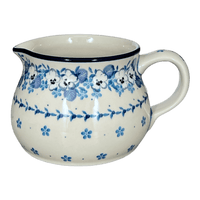A picture of a Polish Pottery CA 30 oz. Pitcher (Pansy Blues) | A008-2346X as shown at PolishPotteryOutlet.com/products/30-oz-wide-mouth-pitcher-pansy-blues-a008-2346x