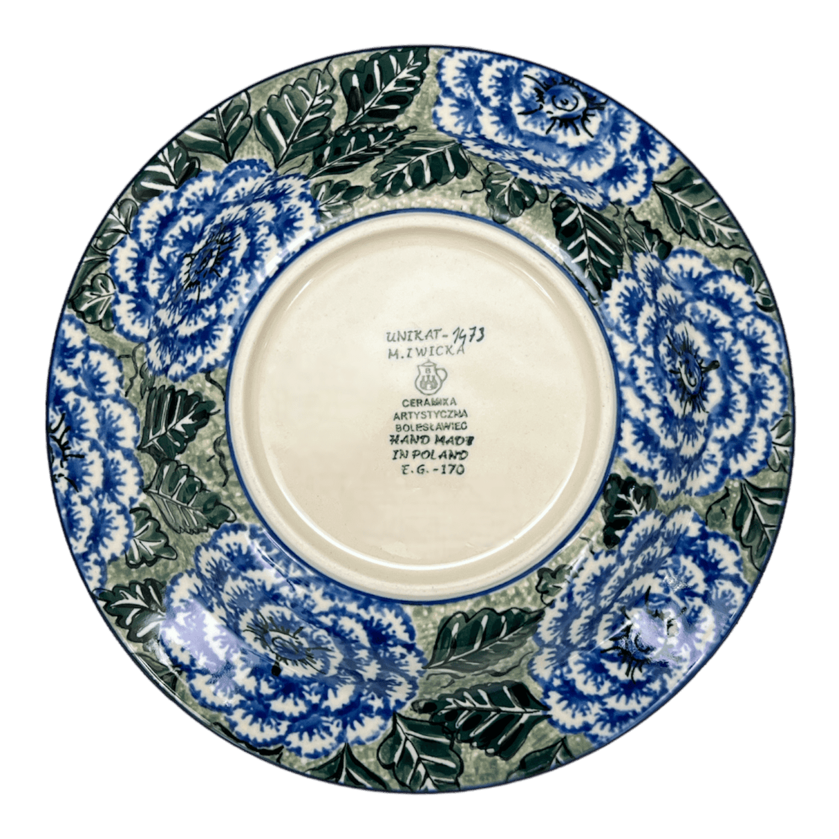 Plate, Round, Soup Plate, 9.25" in "Blue Dahlia" by Ceramika Artystyczna | A014-U1473