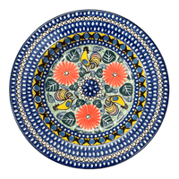 A picture of a Polish Pottery CA Soup Plate (Regal Roosters) | A014-U2617 as shown at PolishPotteryOutlet.com/products/9-25-soup-pasta-plate-regal-roosters-a014-u2617