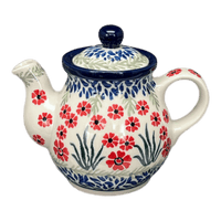 A picture of a Polish Pottery CA 10 oz. Individual Teapot (Red Aster) | A020-1435X as shown at PolishPotteryOutlet.com/products/10-oz-individual-teapot-red-aster-a020-1435x