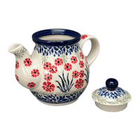 A picture of a Polish Pottery CA 10 oz. Individual Teapot (Red Aster) | A020-1435X as shown at PolishPotteryOutlet.com/products/10-oz-individual-teapot-red-aster-a020-1435x