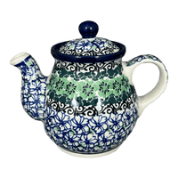 A picture of a Polish Pottery CA 10 oz. Individual Teapot (Ring of Green) | A020-1479X as shown at PolishPotteryOutlet.com/products/c-a-10-oz-individual-teapot-ring-of-green-a020-1479x