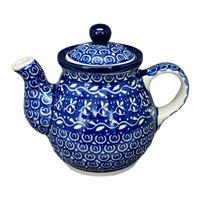 A picture of a Polish Pottery CA 10 oz. Individual Teapot (Wavy Blues) | A020-905X as shown at PolishPotteryOutlet.com/products/10-oz-individual-teapot-wavy-blues-a020-905x