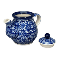 A picture of a Polish Pottery CA 10 oz. Individual Teapot (Wavy Blues) | A020-905X as shown at PolishPotteryOutlet.com/products/10-oz-individual-teapot-wavy-blues-a020-905x