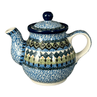 A picture of a Polish Pottery CA 10 oz. Individual Teapot (Aztec Blues) | A020-U4428 as shown at PolishPotteryOutlet.com/products/10-oz-individual-teapot-aztec-blues-a020-u4428