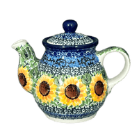 A picture of a Polish Pottery CA 10 oz. Individual Teapot (Sunflowers) | A020-U4739 as shown at PolishPotteryOutlet.com/products/c-a-10-oz-individual-teapot-sunflowers-a020-u4739