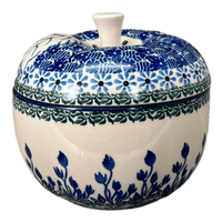 A picture of a Polish Pottery CA Large Apple Baker (Waving Tulips) | A034-1825X as shown at PolishPotteryOutlet.com/products/large-apple-baker-waving-tulips-a034-1825x