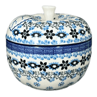 A picture of a Polish Pottery CA Large Apple Baker (Sweet Blue Flowers) | A034-1827X as shown at PolishPotteryOutlet.com/products/large-apple-baker-sweet-blue-flowers-a034-1827x
