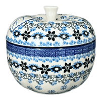 A picture of a Polish Pottery Baker, Apple, 4.25" in "Sweet Blue Flowers" by Ceramika Artystyczna | A034-1827X as shown at PolishPotteryOutlet.com/products/large-apple-baker-sweet-blue-flowers-a034-1827x